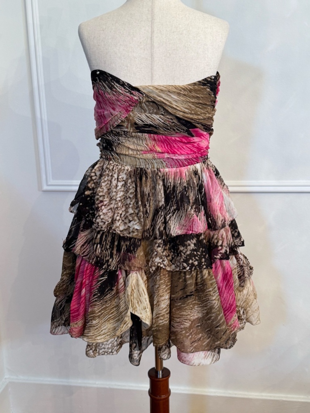 DVF Diane von Furstenberg Brighton Silk Chiffon Strapless Tiered Ruffle Dress S - Picture 3 of 4